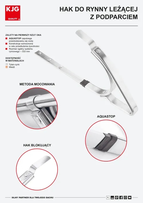 Hak do rynny leźącej z podparciem