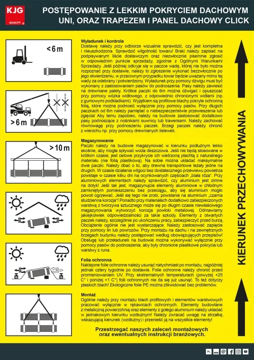 Postępowanie z lekkim pokryciem dachowym UNI, oraz trapezem i panel dachowy CLICK