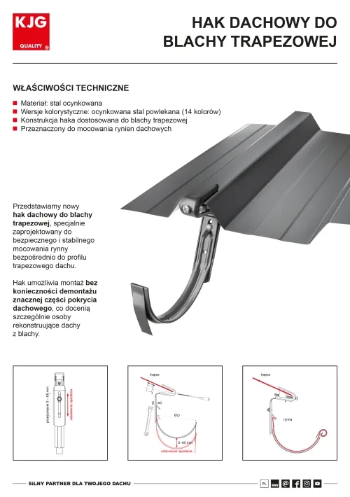 Hak dachowy do blachy trapezowej