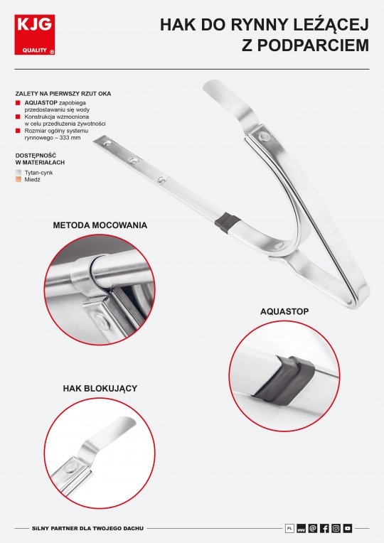 Hak do rynny leźącej z podparciem